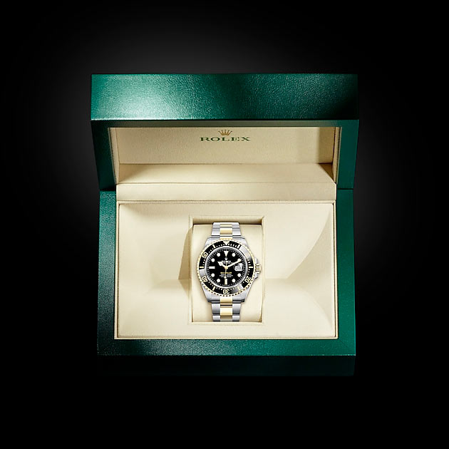 Packaging del reloj Rolex Sea-Dweller Rolesor amarillo combinación de acero Oystersteel y oro amarillo ref: M126603-0001